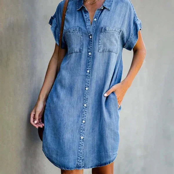 Robe chemise à manches courtes en chambray