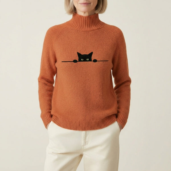 Pull en coton avec chat noir voyeur