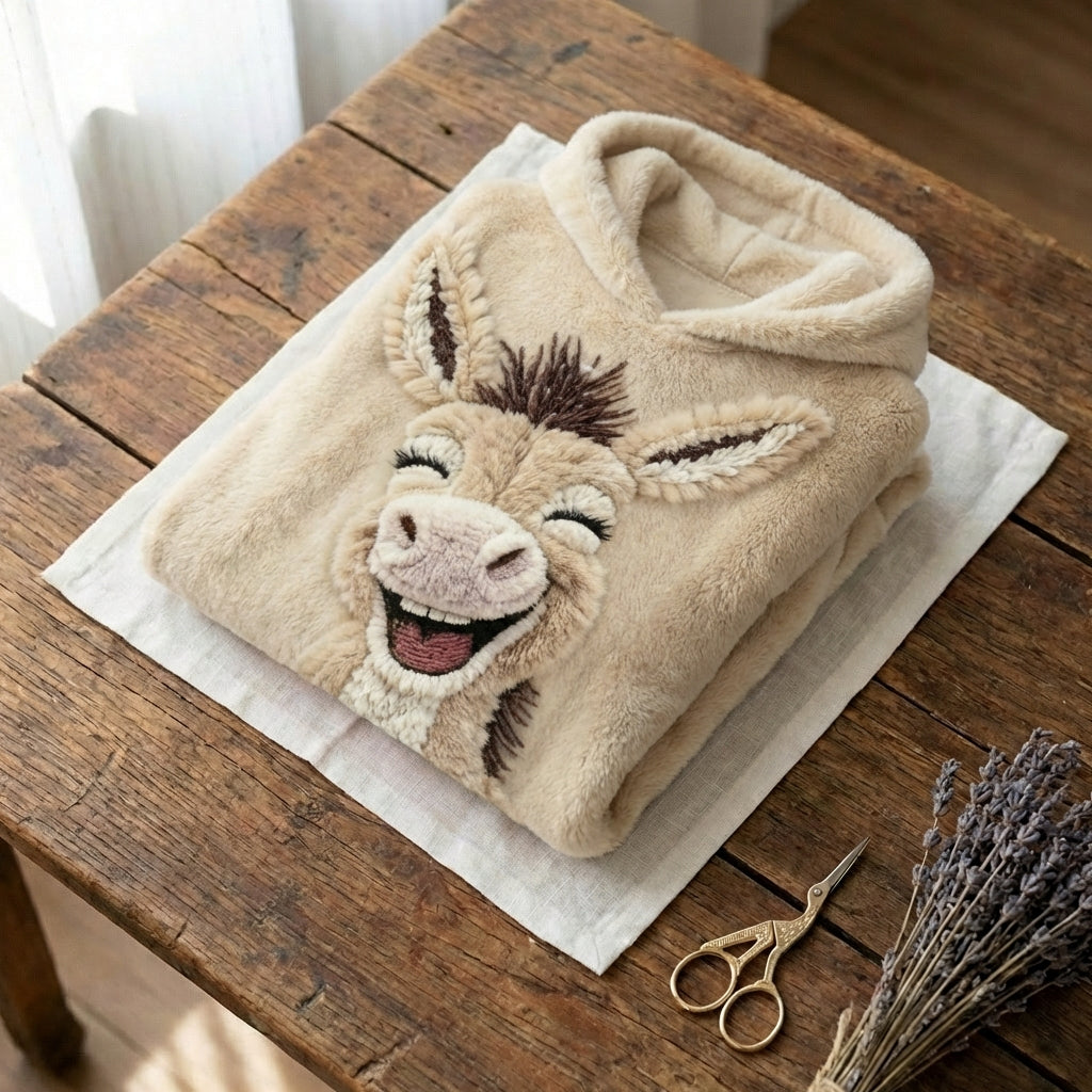 Fleece-Hoodie mit lachendem Esel-Design