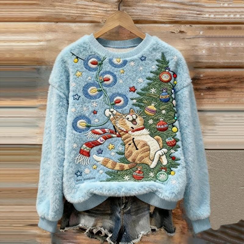 Weihnachtspullover mit Katzendesign