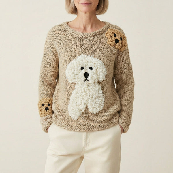 Strickpullover mit flauschigen Hundedetails