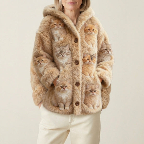 Cardigan In Lana Beige Con Multipli Cat