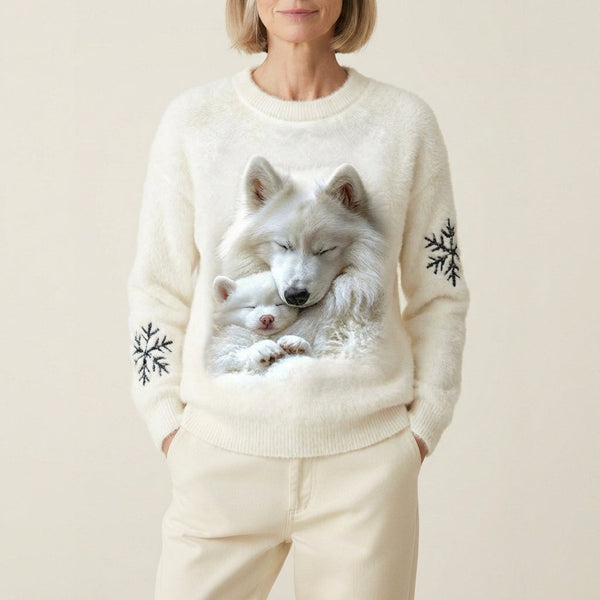 Maglione Di Lana Con Mamma Lupa E Cucciolo