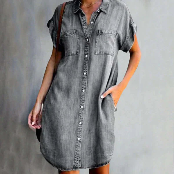 Robe chemise à manches courtes en chambray