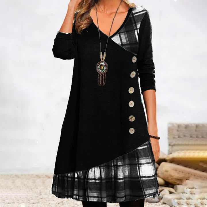 Tuniek met geruite afwerking en knoopdetail