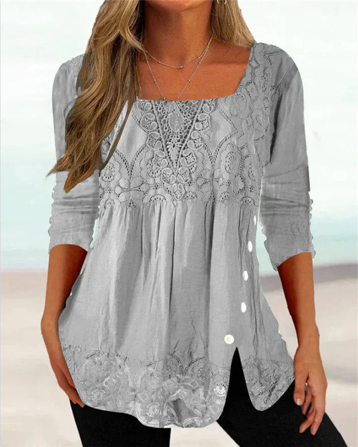 Blouse met vierkante hals en kanten detail
