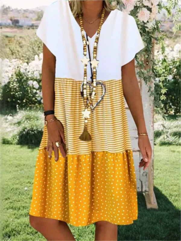 Robe étagée à pois et rayures color block