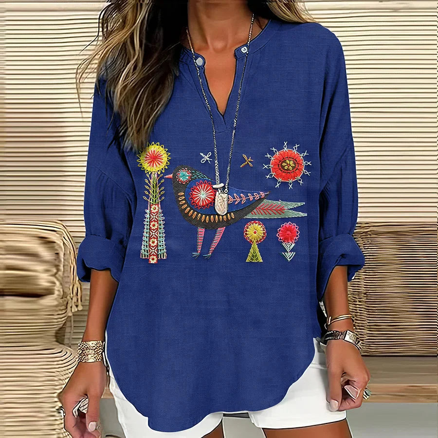 Folk Bird geborduurde tuniekblouse