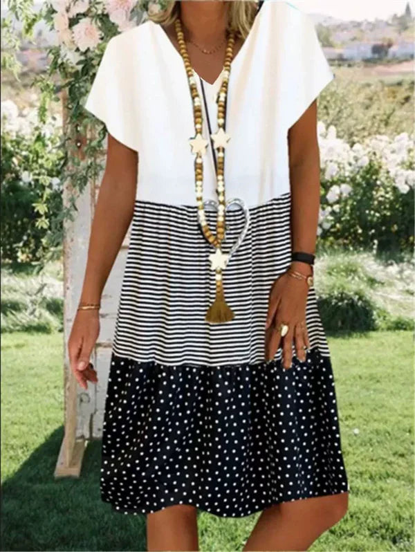 Robe étagée à pois et rayures color block