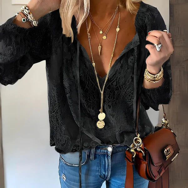 Boho-blouse met veters en geborduurde details
