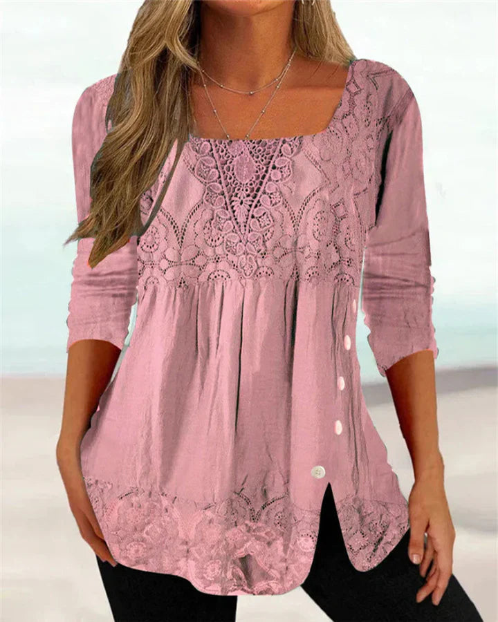 Blouse met vierkante hals en kanten detail
