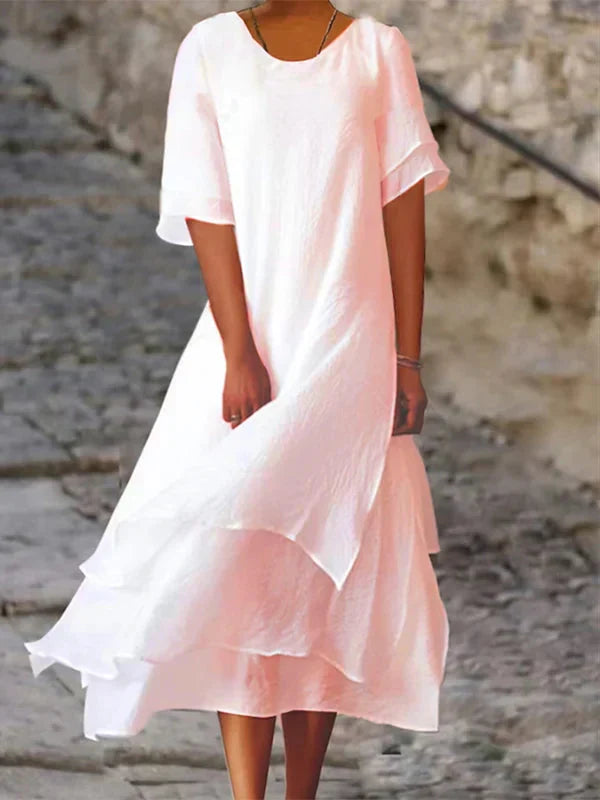 Robe longue en lin à manches courtes