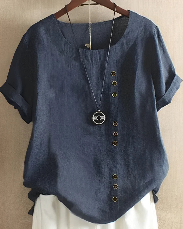 Linnen top met knoopdetail en korte mouwen