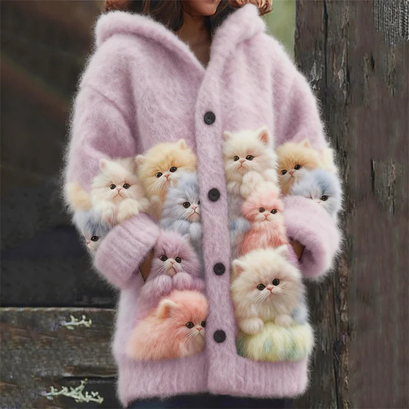 Pastell Kätzchen Strickjacke