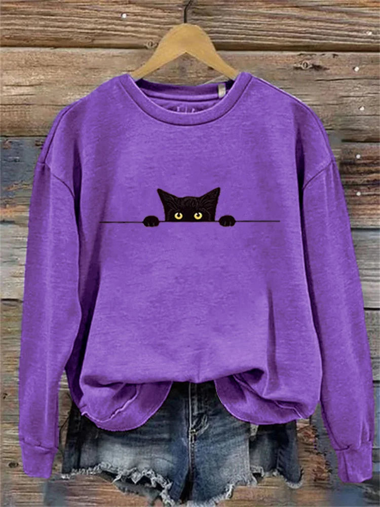 Peeking Black Cat Sweatshirt