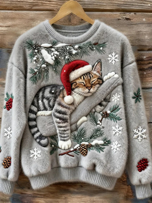 Maglione con Gattino e Cappello di Babbo Natale