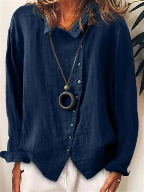 Leinen-Button-Down-Hemd mit langen Ärmeln