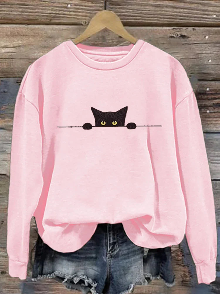Peeking Black Cat Sweatshirt