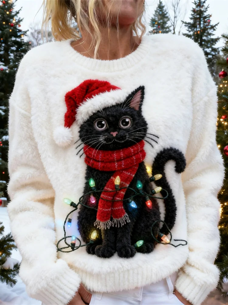 Süßer Schwarze Katze Feiertagspullover