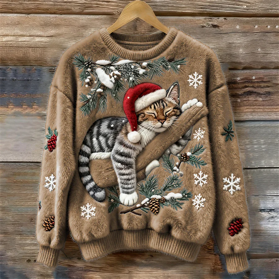 Süße Katze mit Weihnachtsmütze Pullover