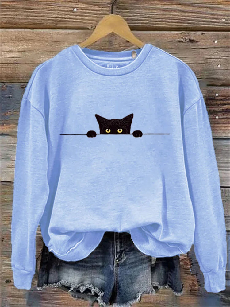 Peeking Black Cat Sweatshirt