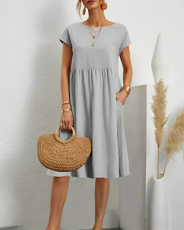Robe en coton avec poche à taille froncée