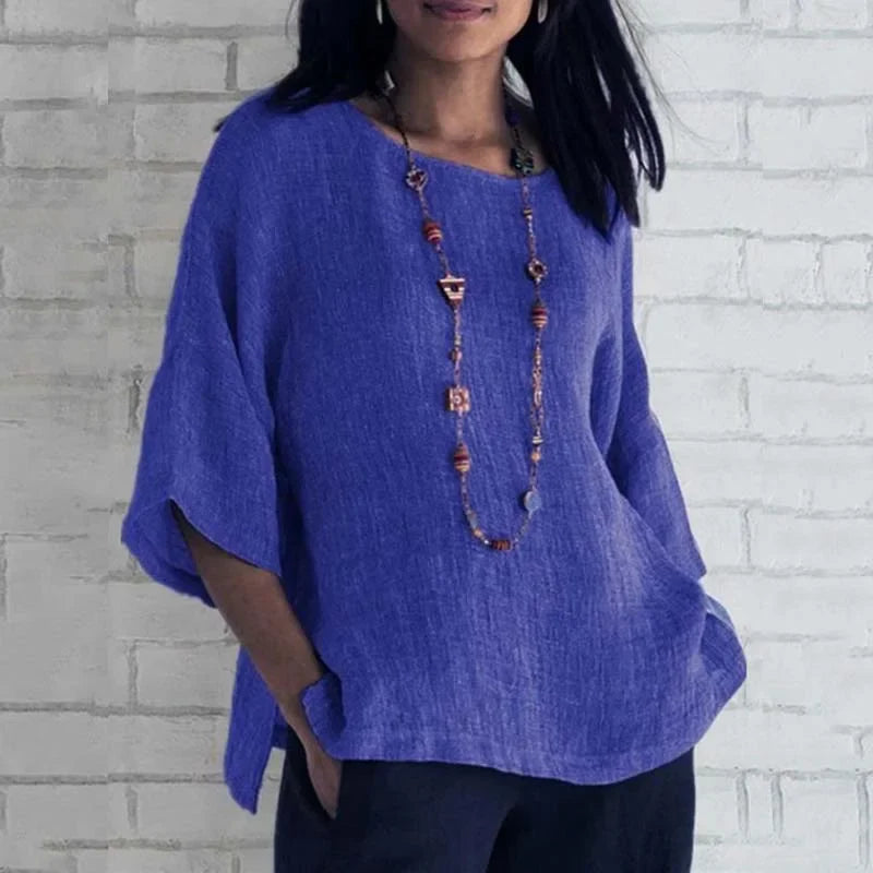 Top rilassato con scollo tondo in lino