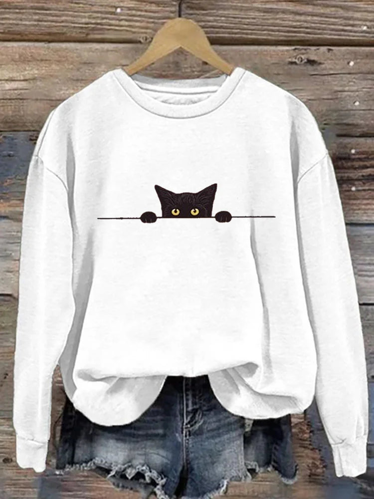 Sweat-shirt avec Chat Noir qui Regarde