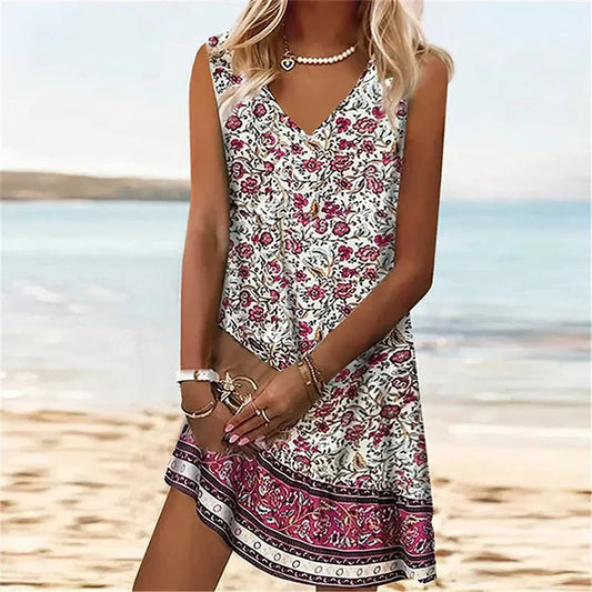 Vestido sin mangas con estampado floral bohemio