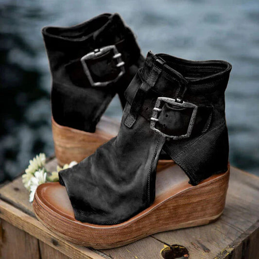 Botines peep toe con hebilla