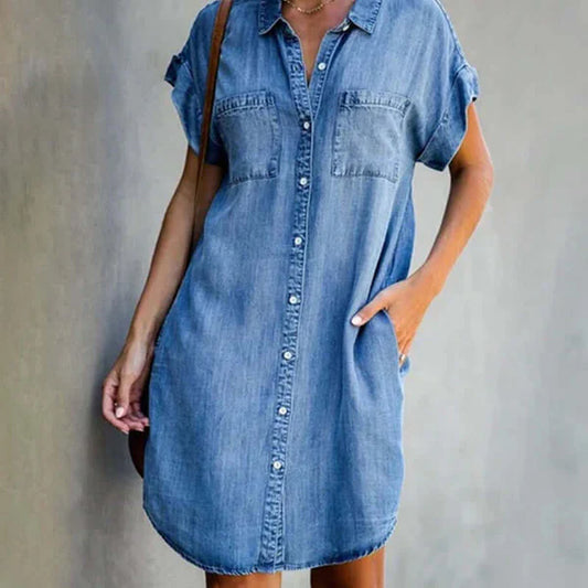 Vestido camisero de cambray de manga corta