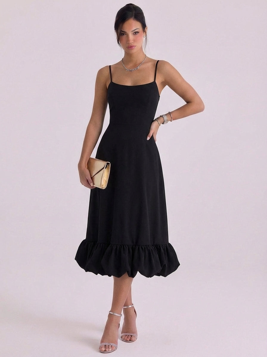 Abito lungo in chiffon con orlo a rosetta