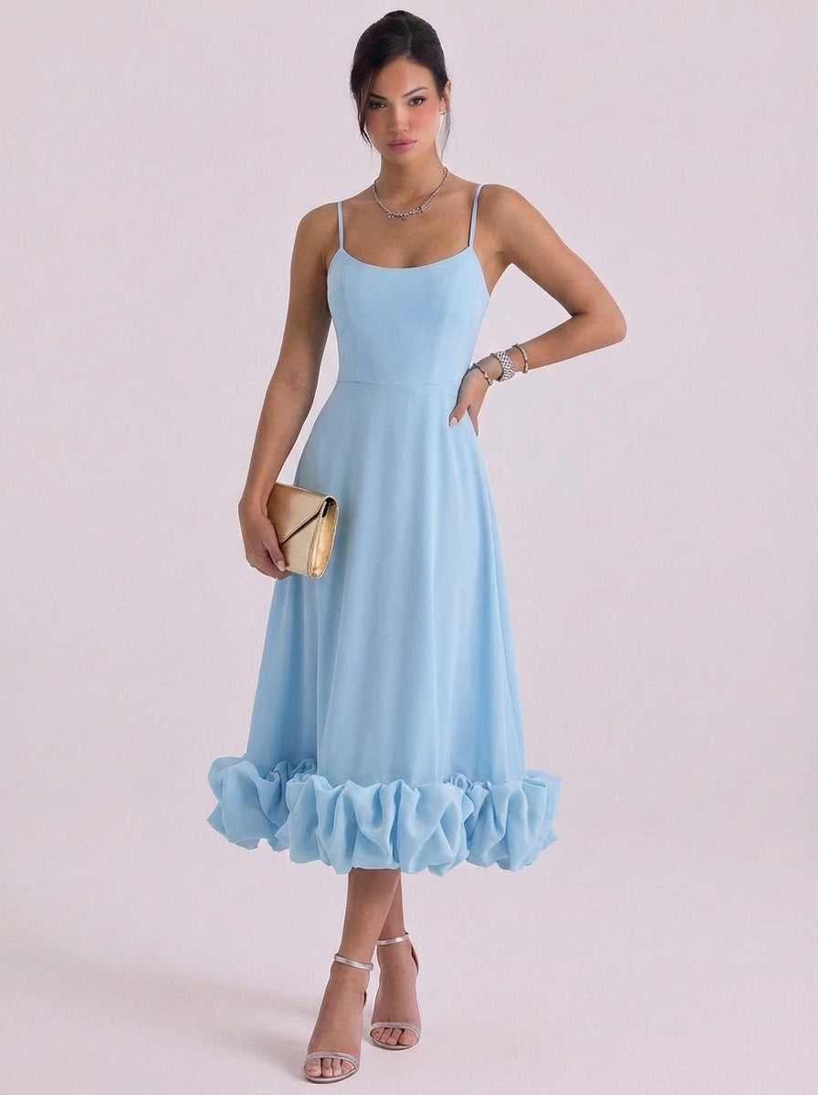 Abito lungo in chiffon con orlo a rosetta