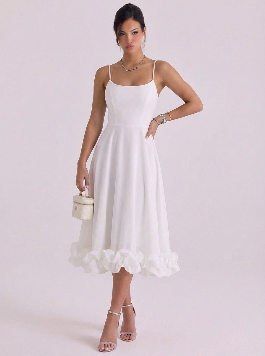 Abito lungo in chiffon con orlo a rosetta