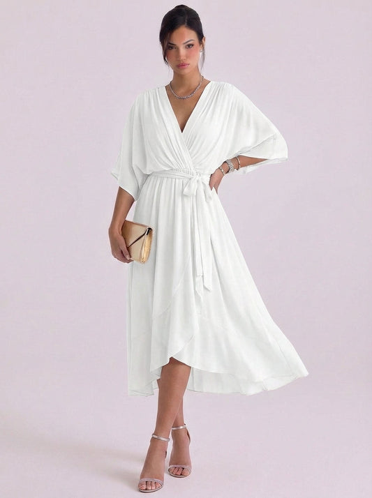Chiffon-Wickel-Maxikleid mit Gürtelbindung