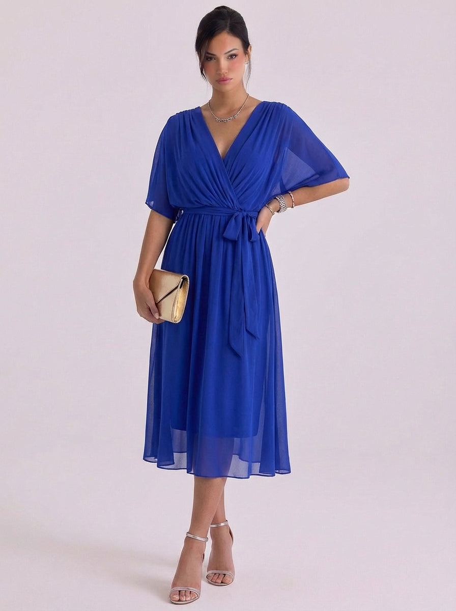 Robe longue portefeuille en mousseline avec ceinture à nouer