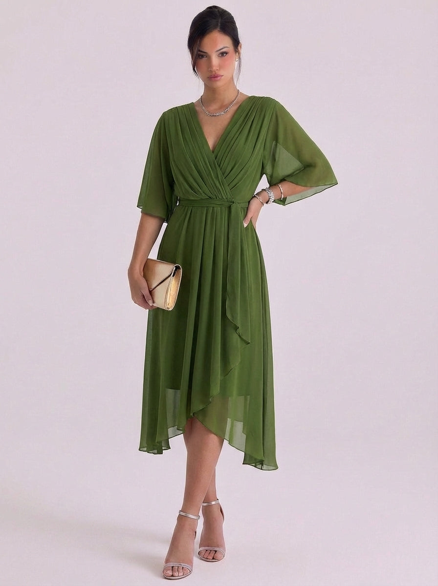 Robe longue portefeuille en mousseline avec ceinture à nouer