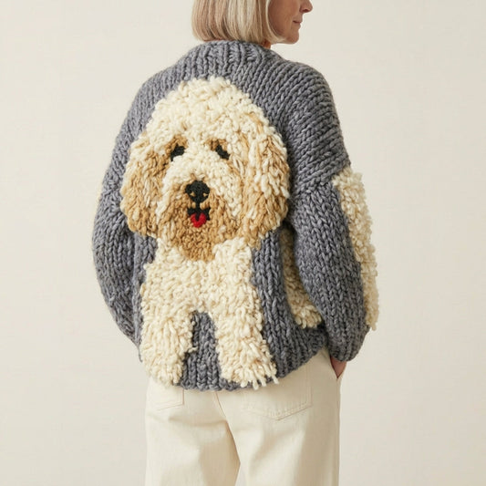 Cardigan in cotone con soffice cane