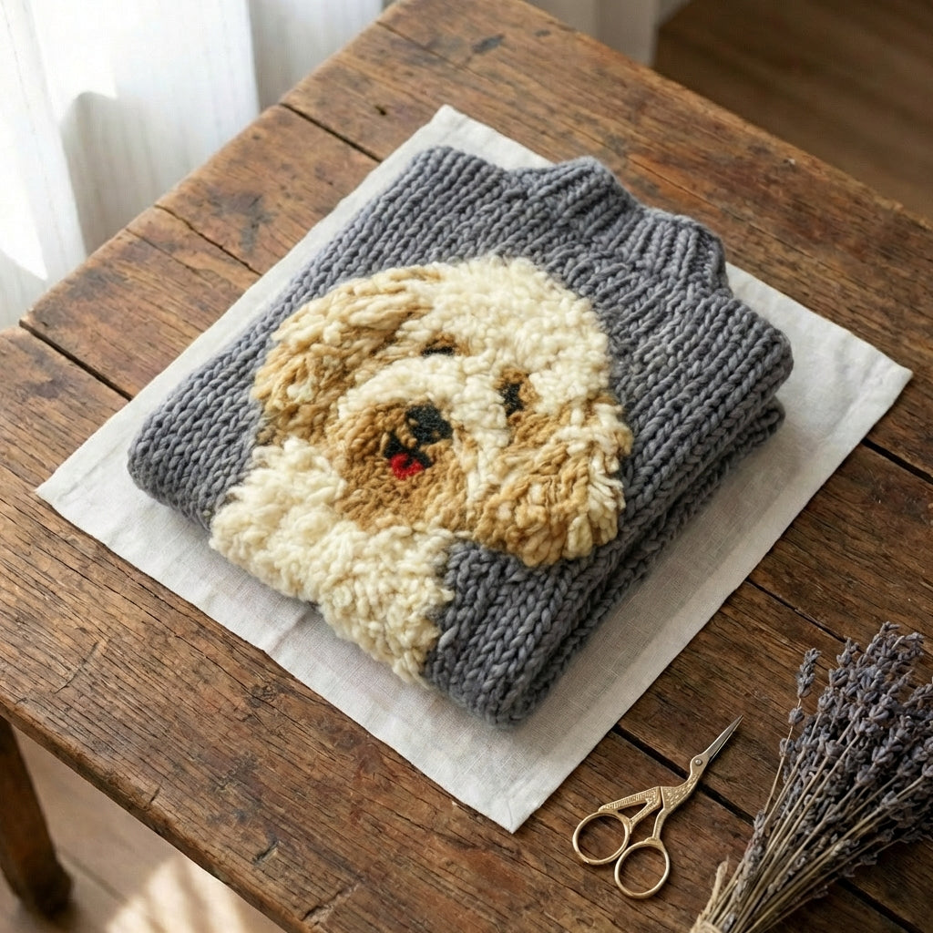 Cardigan in cotone con soffice cane