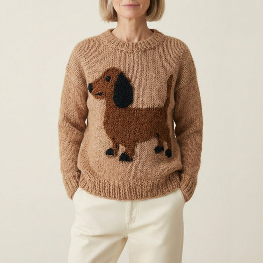 Pullover In Cotone Con Bassotto Marrone