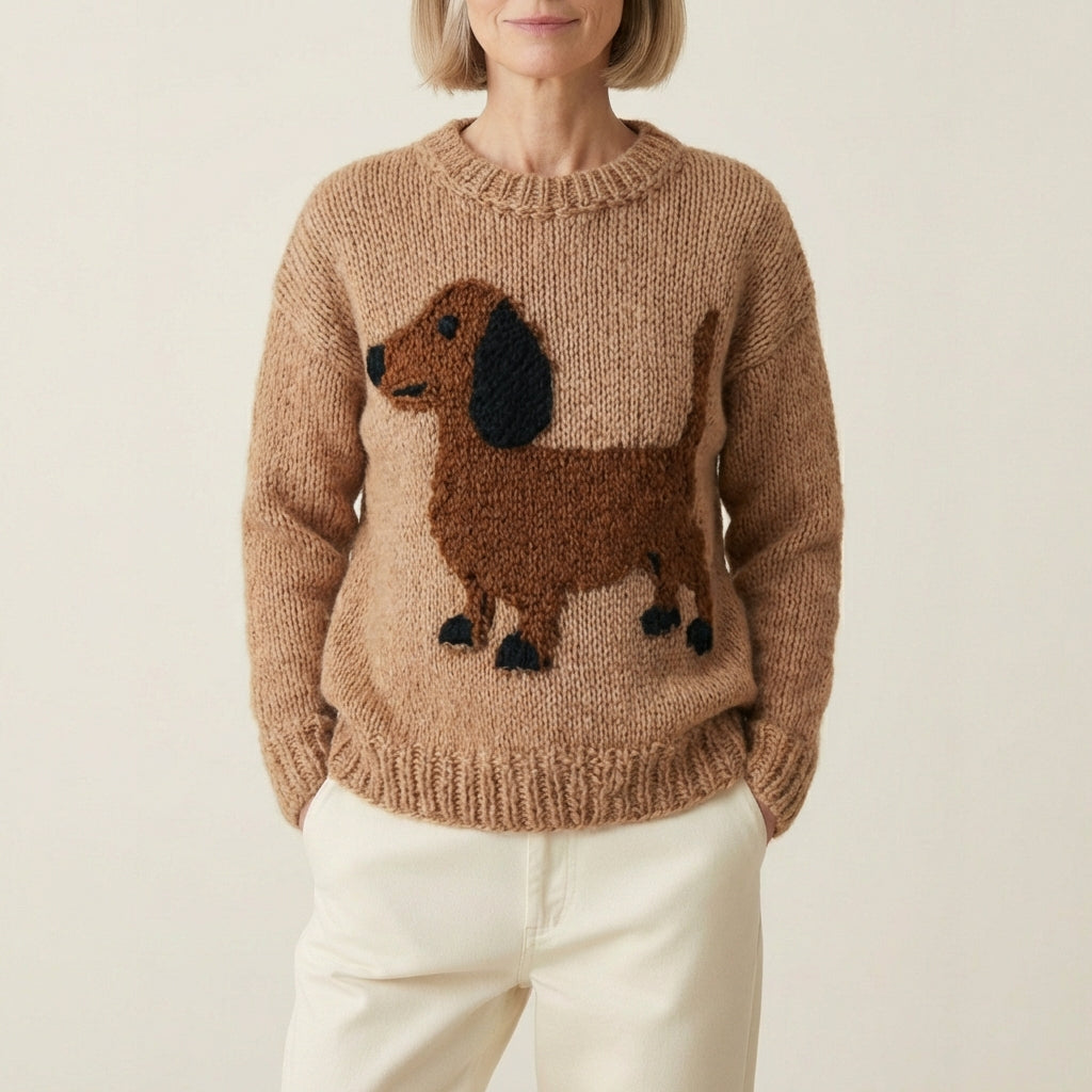 Pull en coton avec teckel marron