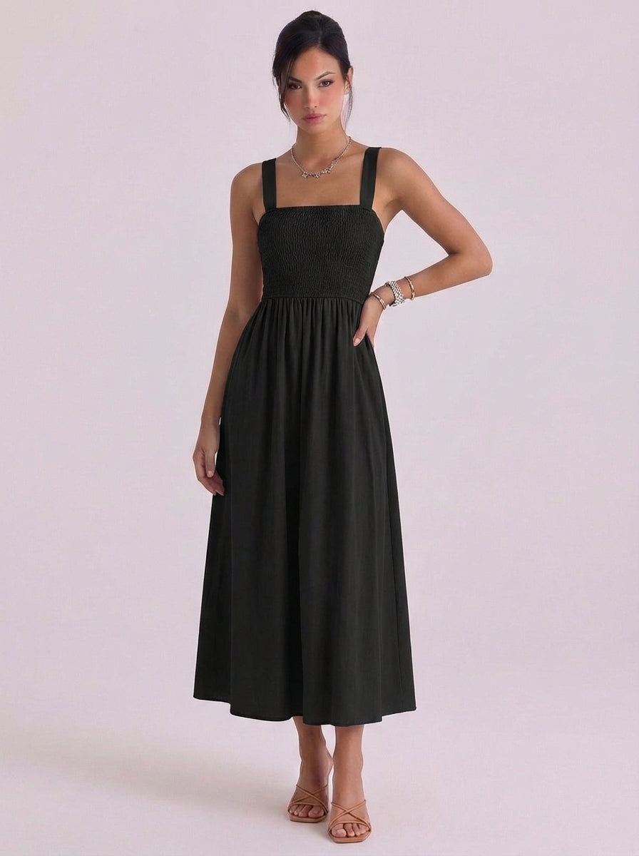 Robe midi dos nu smockée en coton