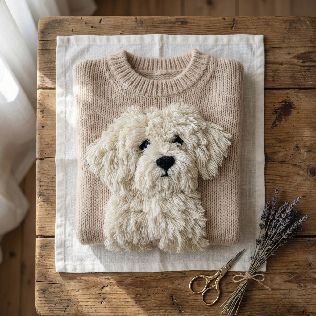 Jersey De Algodón Beige Con Diseño Goldendoodle