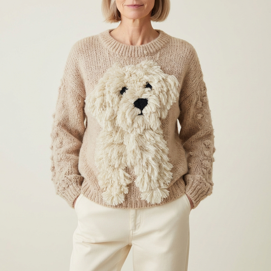Baumwollpullover Beige mit Goldendoodle-Design