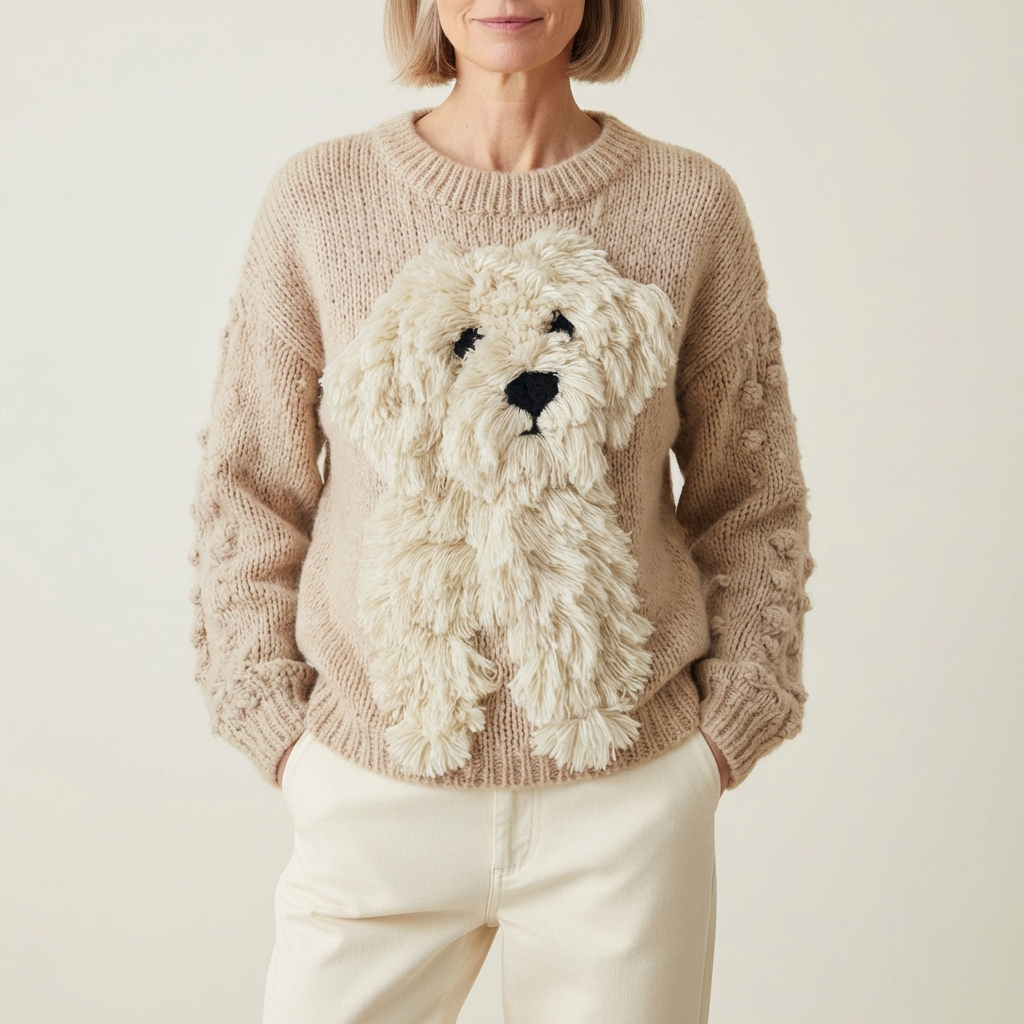 Jersey De Algodón Beige Con Diseño Goldendoodle