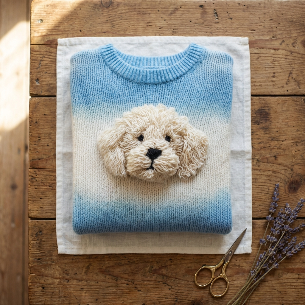 Pull en coton bleu avec motif Goldendoodle