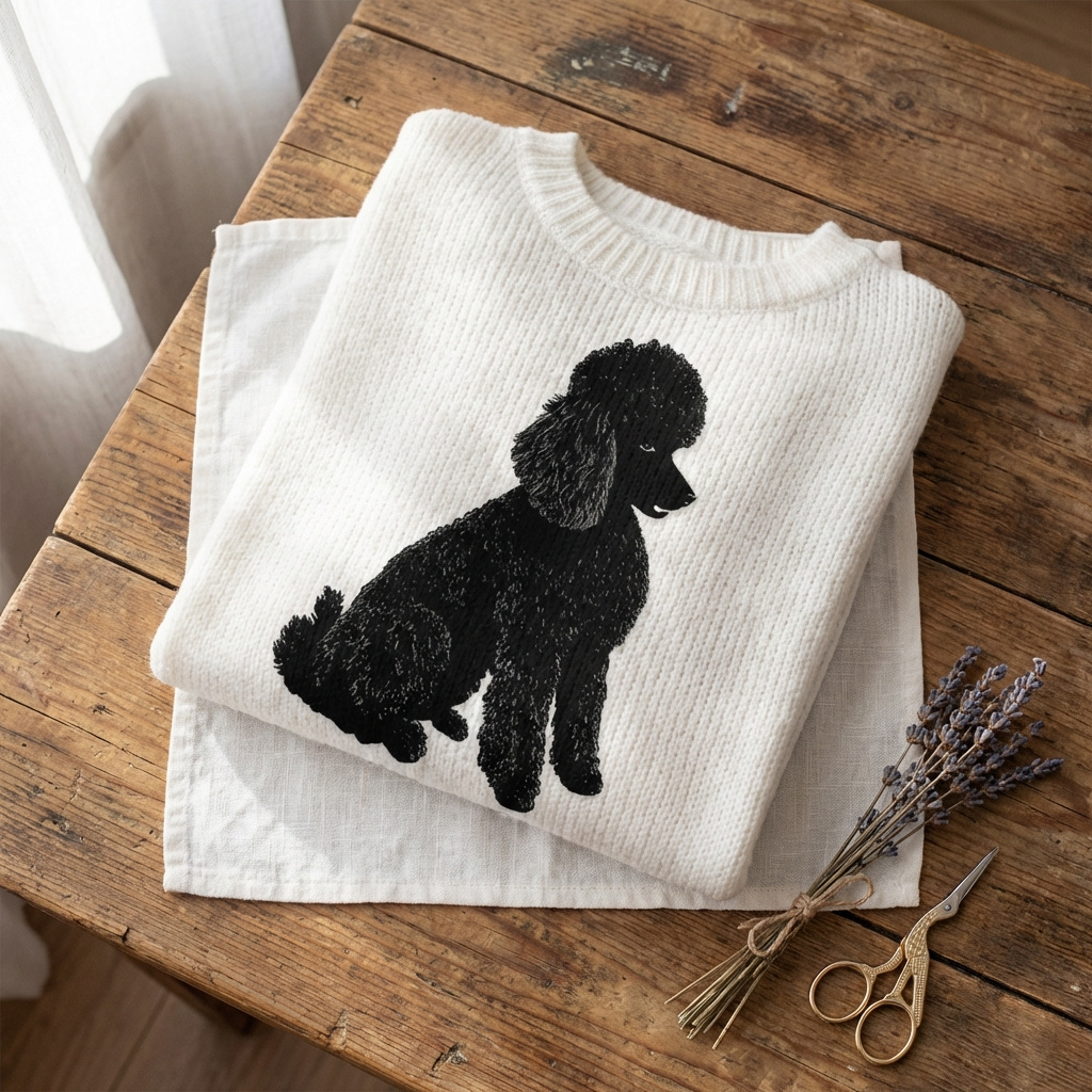 Pull en coton crème avec motif caniche