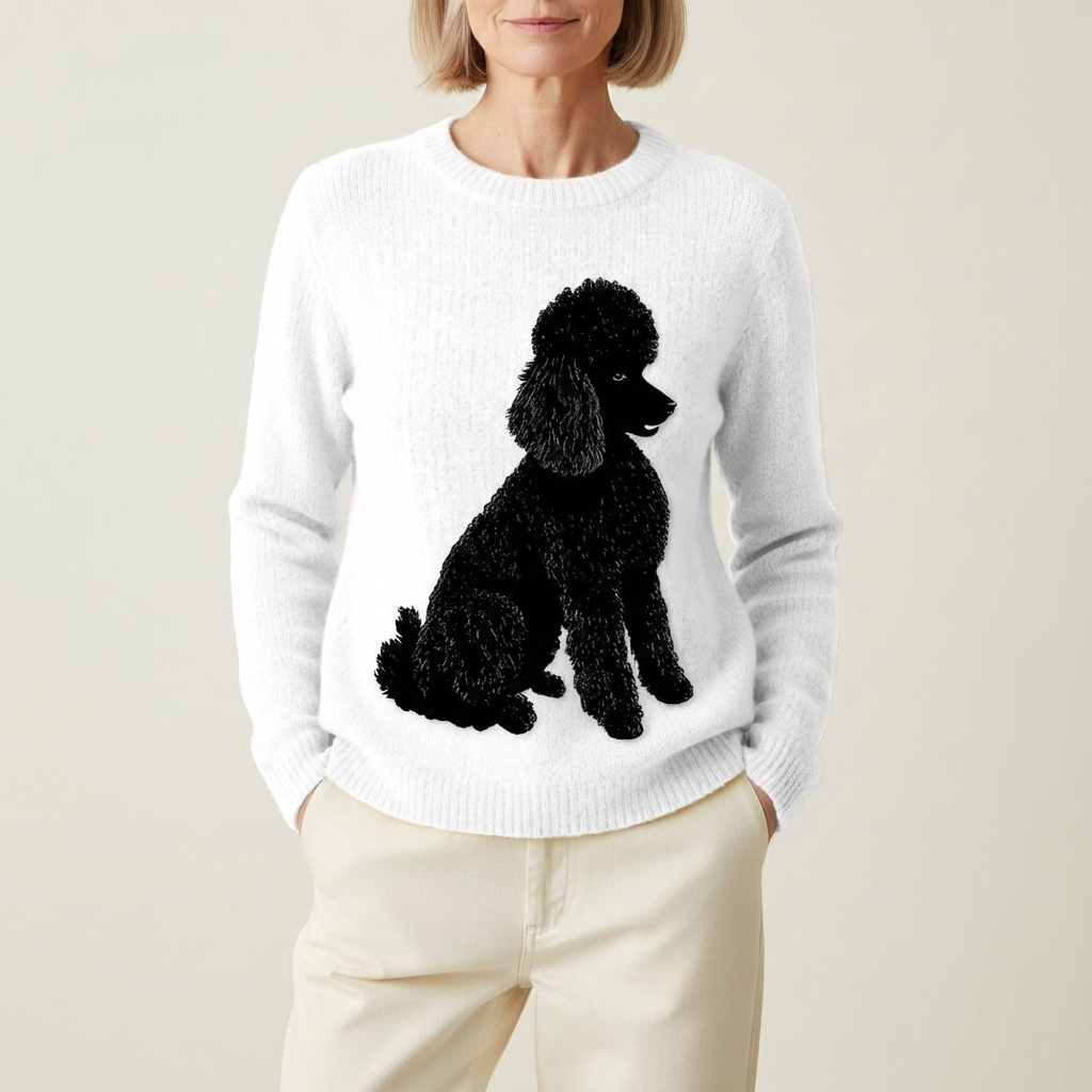 Maglione In Cotone Crema Con Disegno Barboncino