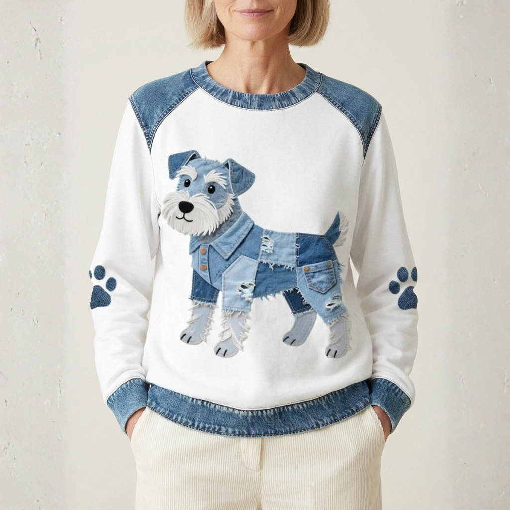 Pull en coton crème avec terrier en denim