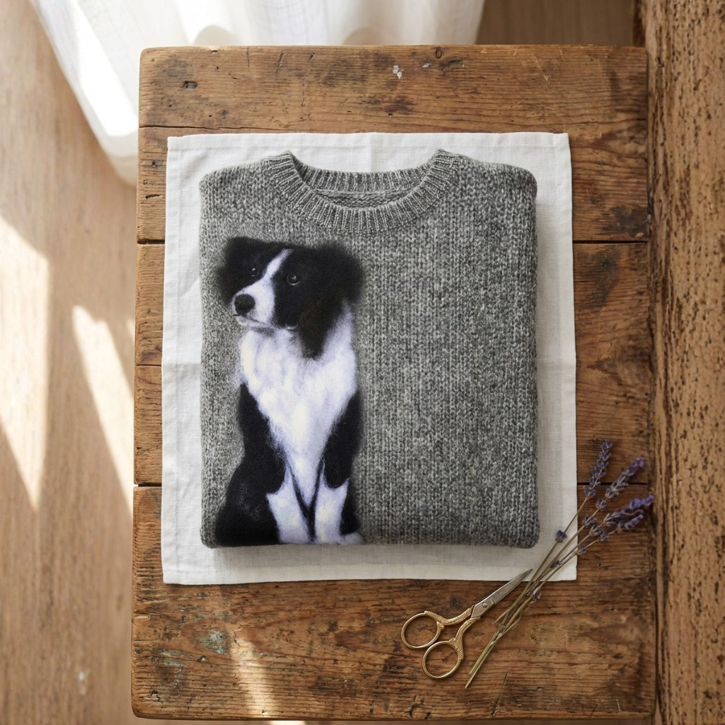 Katoenen trui grijs met border collie-motief